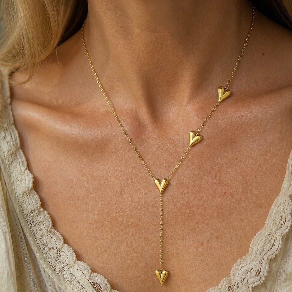Four-Heart Charm Lariat Necklace, Gold-Tone Layering Chain for Everyday Wear — main image