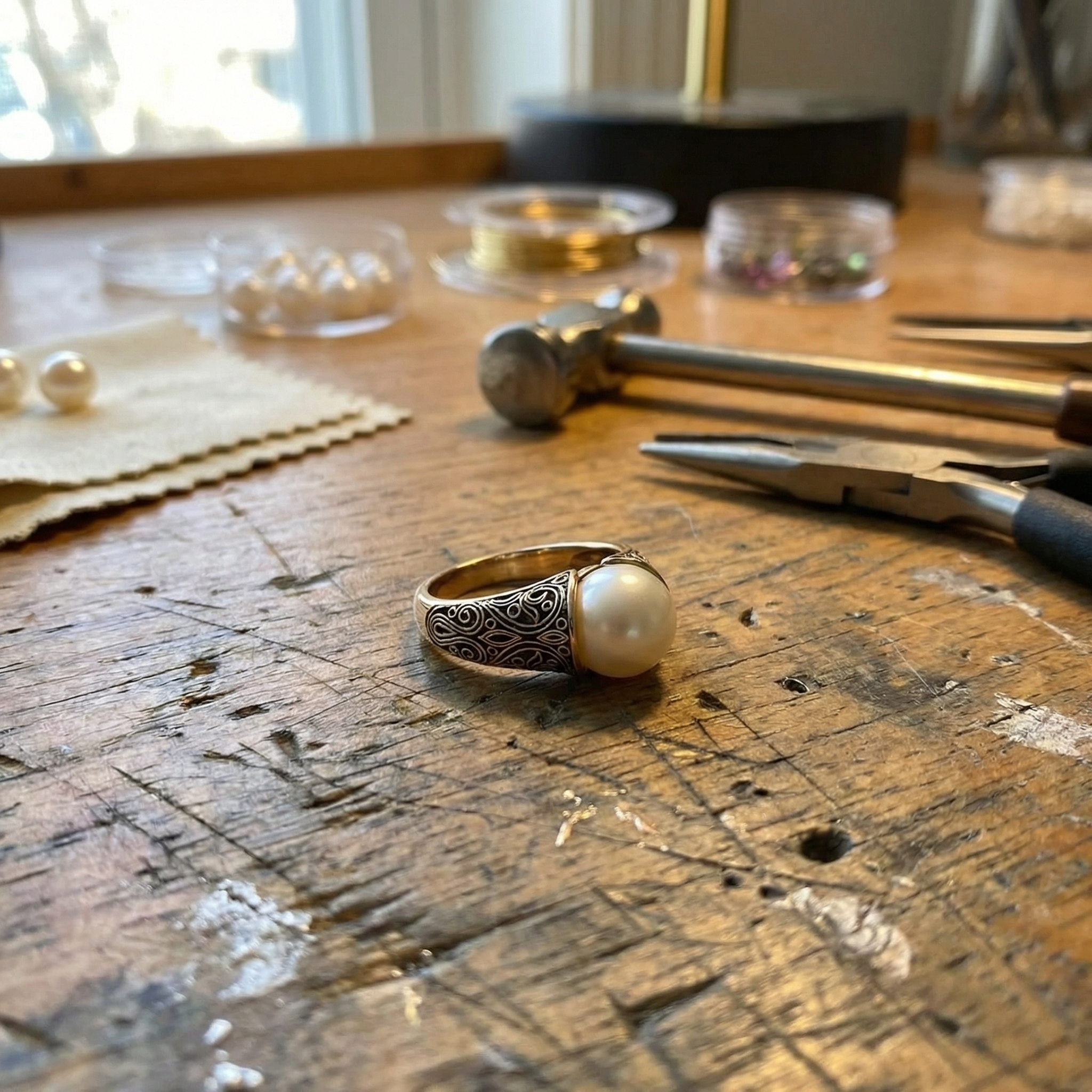 Vintage Pearl Golden Ring