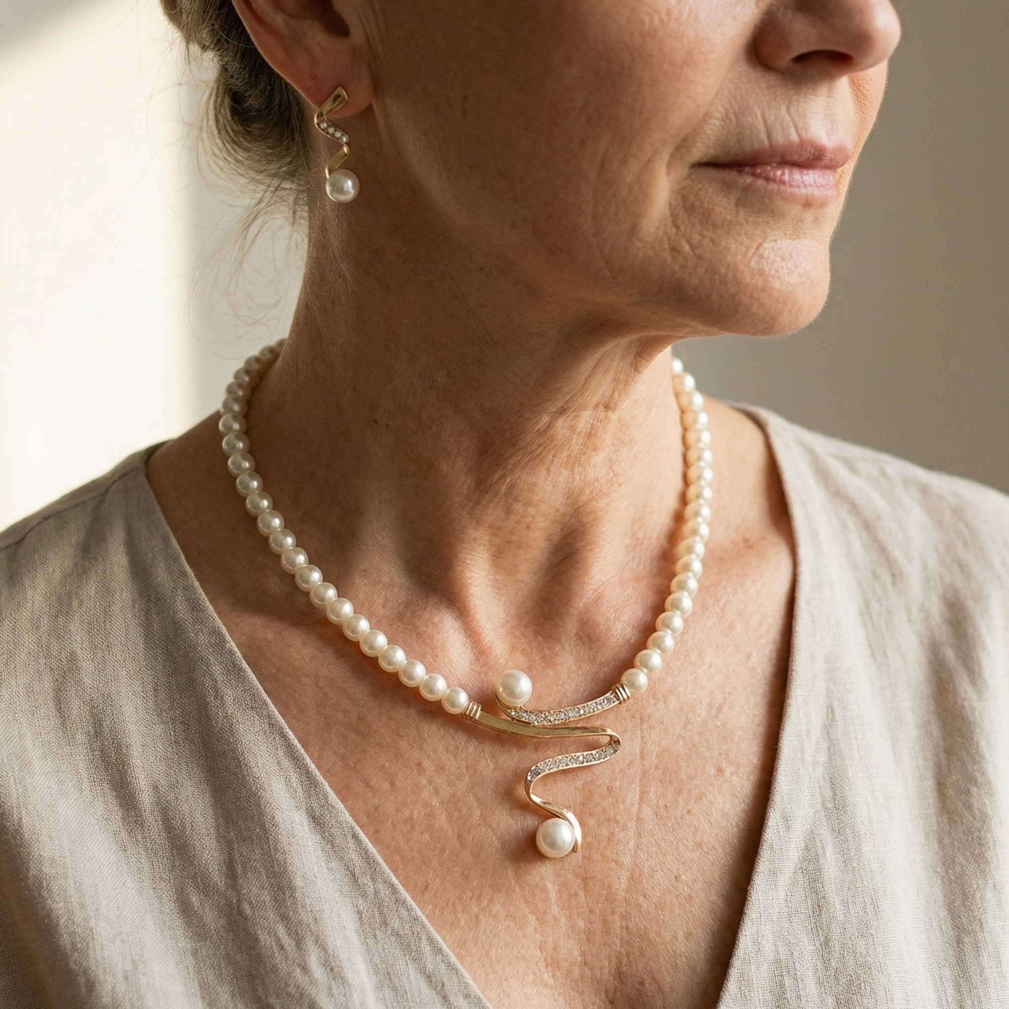 Natural Pearl Necklace + Earrings Set