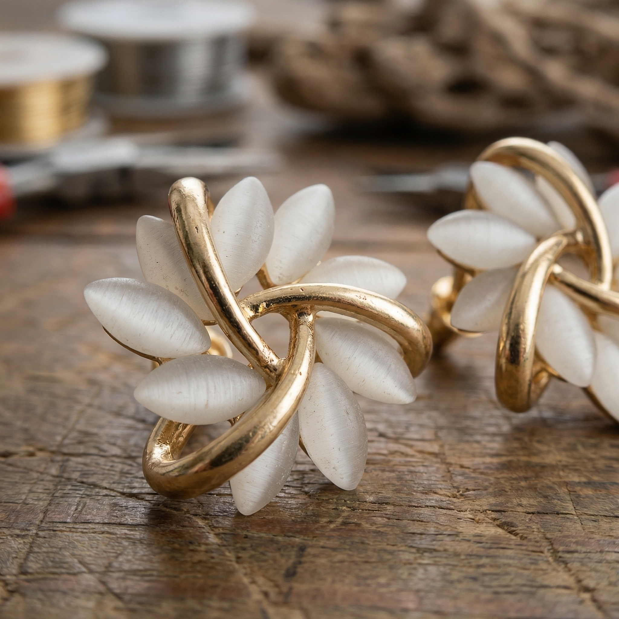 Luxury White Opal Earrings in Gold