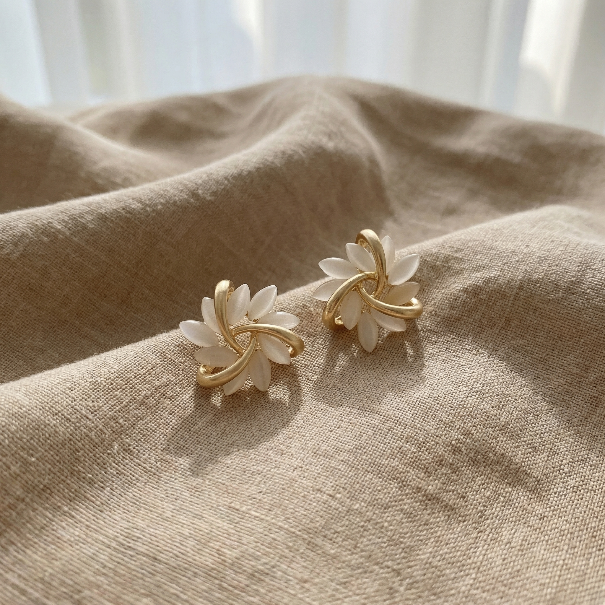 Luxury White Opal Earrings in Gold