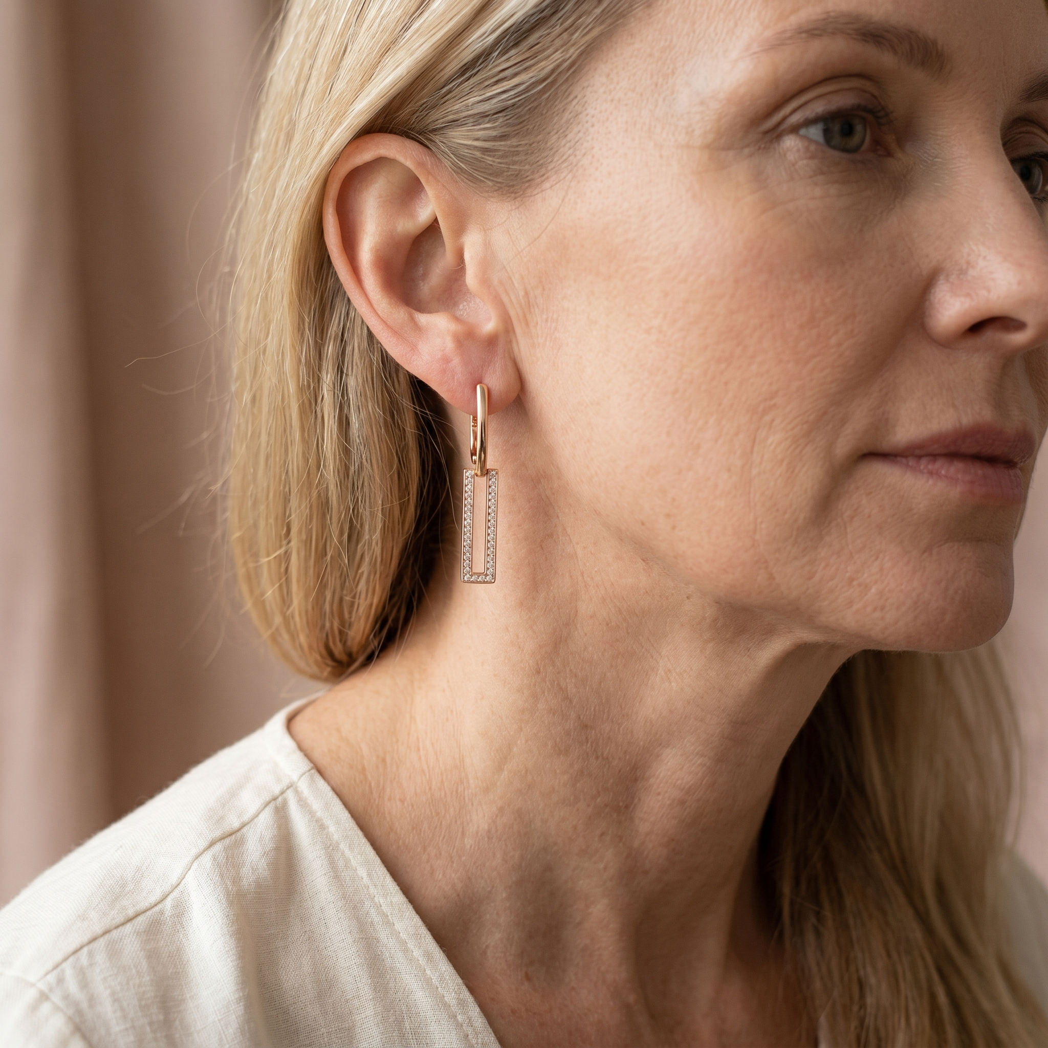 Elegant Rectangular Hollow Earrings in Gold