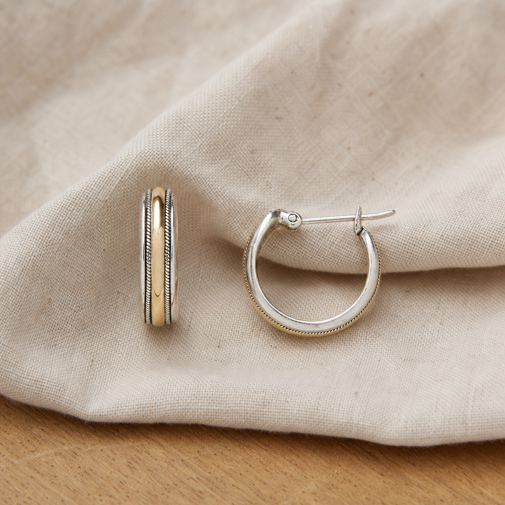 Twisted Rope Hoop Earrings with Gold-Tone Accent