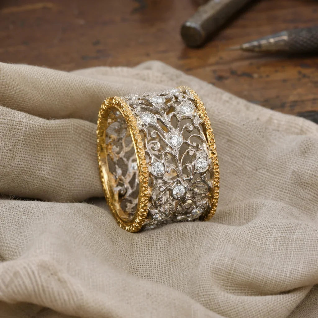 Ivy Filigree Zirconia Ring in Gold and Silver Tone