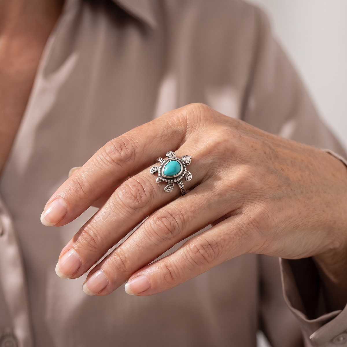 Turtle Larimar Spinner Ring in Sterling Silver