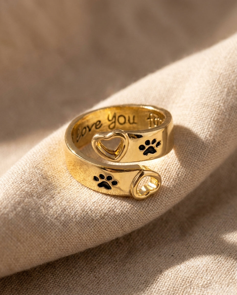 Estelle & Ruby Paw Print Heart Wrap Ring Set – 2-Piece Adjustable Dog Claw Rings, Gold-Tone Alloy (AI-generated studio image)