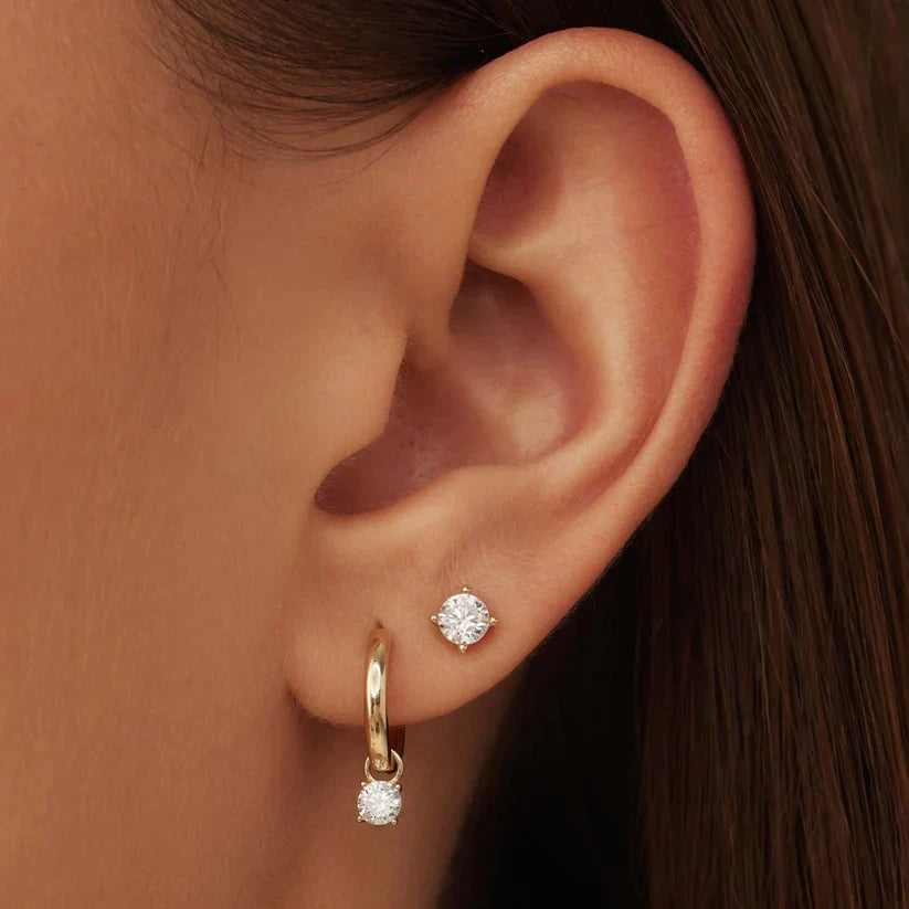 Round Clear Stone Stud Earrings in Gold, White Gold or Rose Gold — view 5