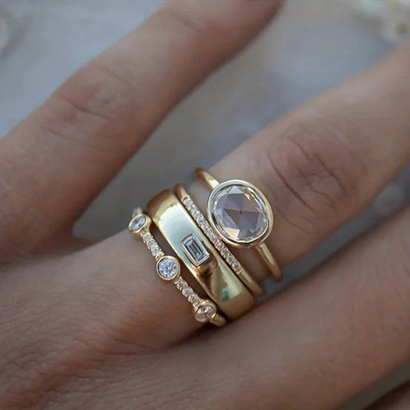 Vintage Gold Zirconia Ring Set