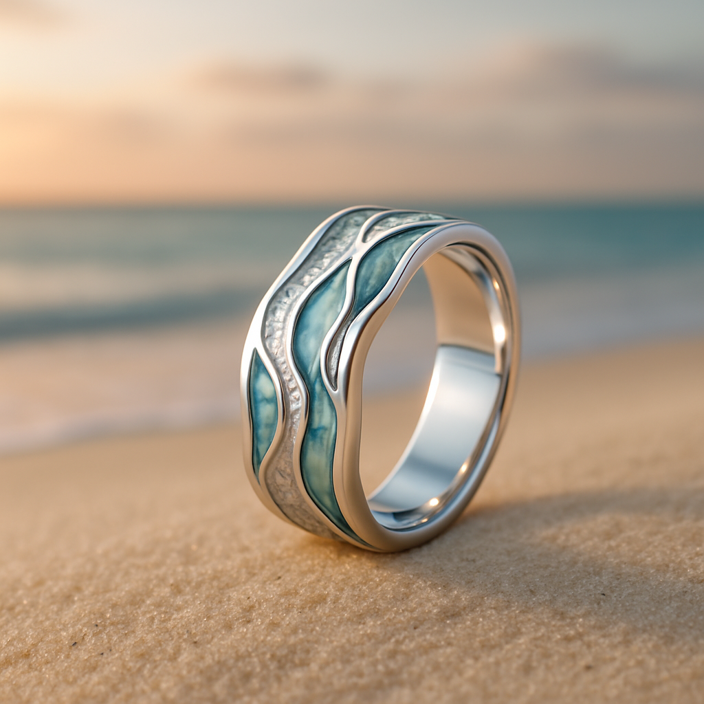 Turquoise Jewelry Set - Wave Ring, Leather Wrap Necklace and Silver-Tone Filigree Cuff - 3 Pieces