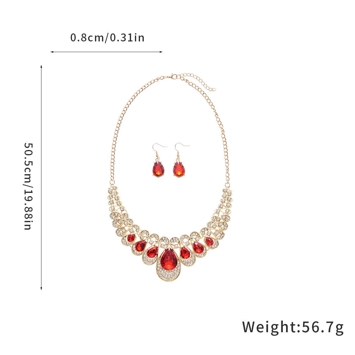 Teardrop Ruby-Red Crystal Necklace and Earring Set, Gold-Tone Tiered Design — view 4