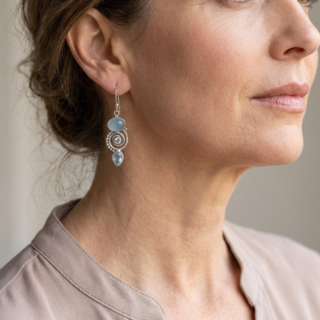inlaid sea blue topaz earrings — lifestyle