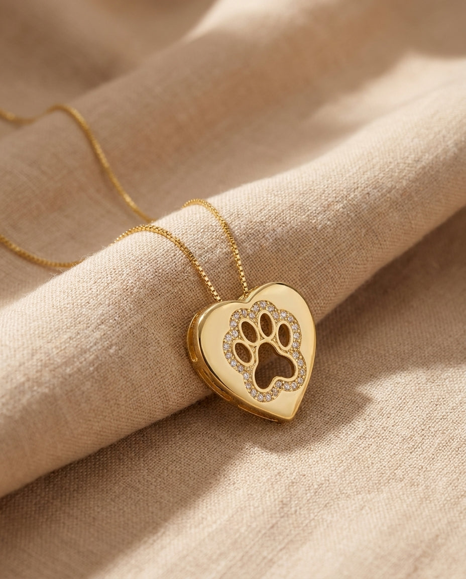 Estelle & Ruby Heart-Shaped Paw Print Pendant Necklace, Cubic Zirconia, Copper Chain (AI-generated studio image)