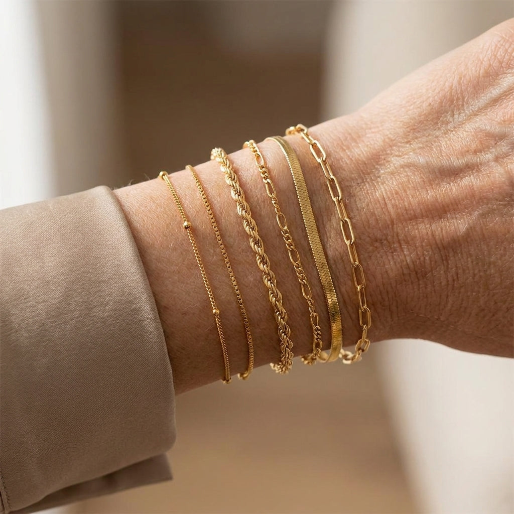 lats 6pcs gold color bracelet set boho retro thick twist cuban chain bracelet for women 2023 trendy quality jewelry gifts — lifestyle