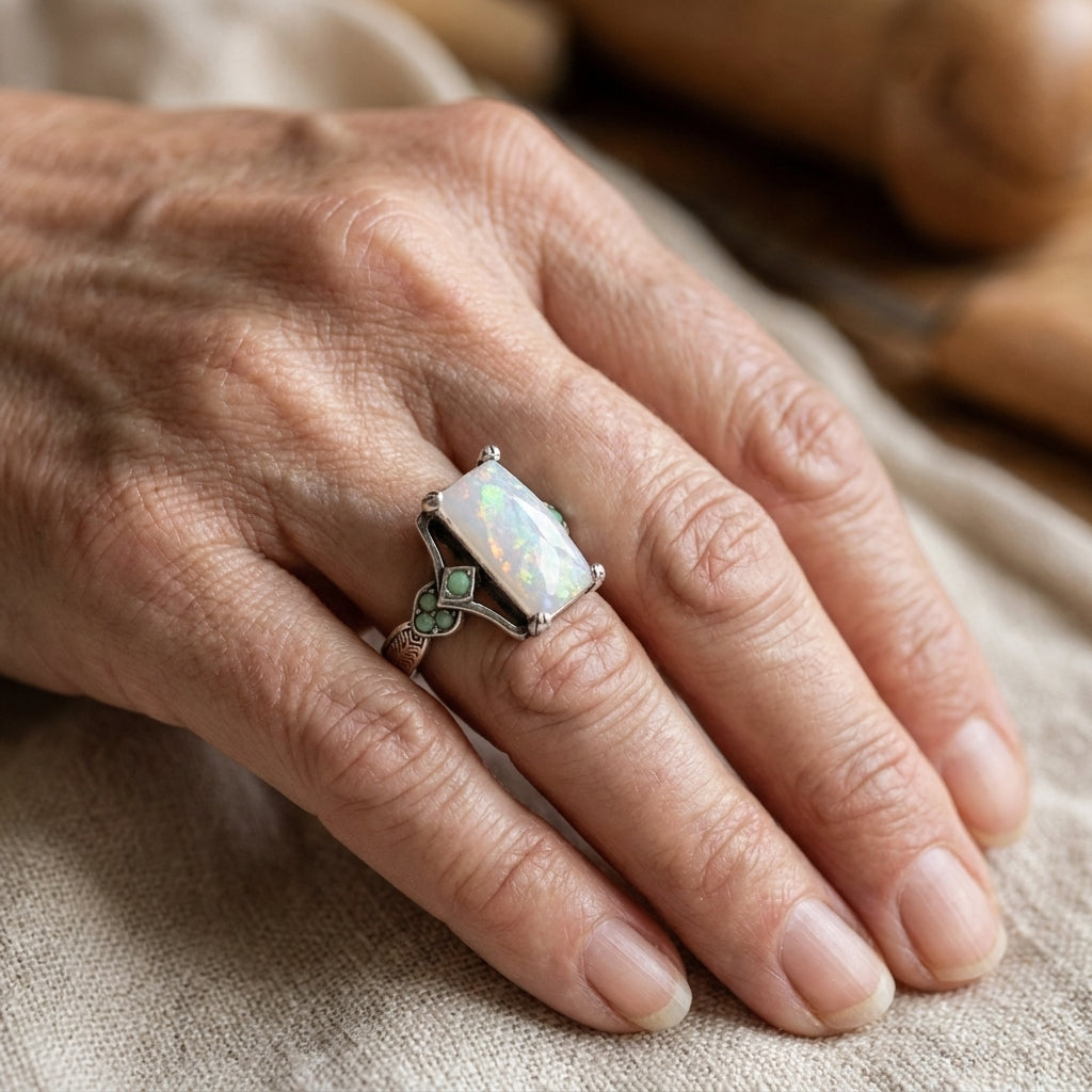 lavish white opal silver ring — lifestyle