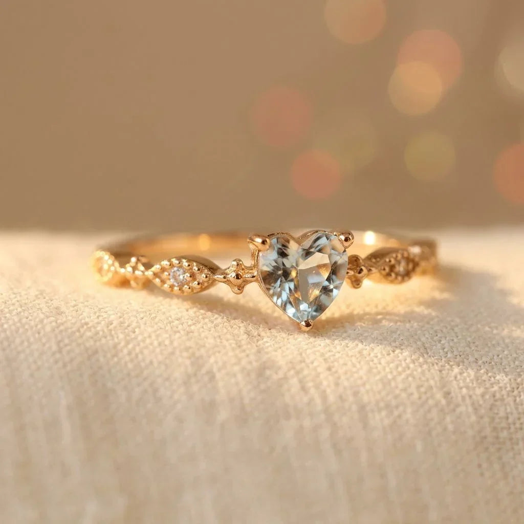 Heart-Shaped Cubic Zirconia Ring with Twisted Gold-Tone Band — main image