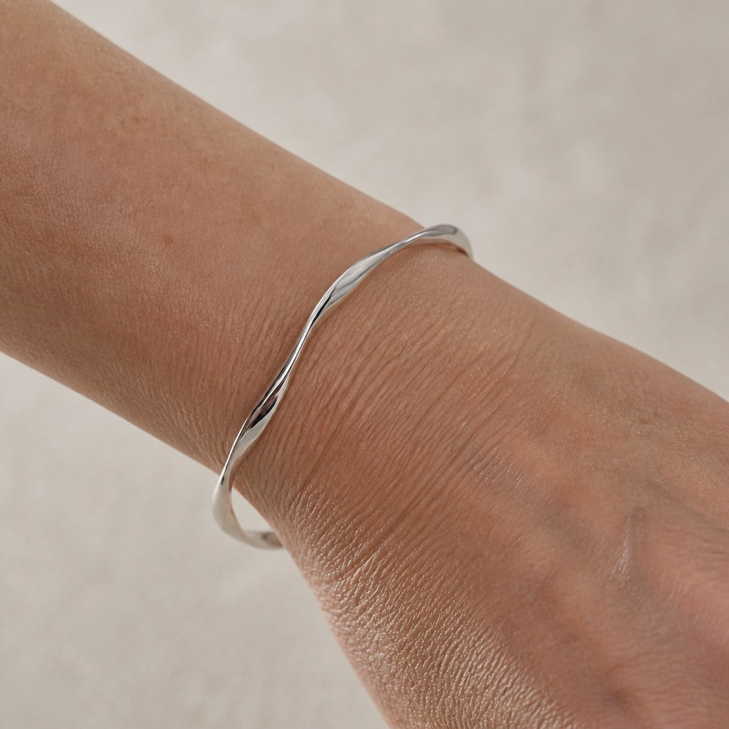 Twisted Open Cuff Bracelet with Ball Ends, Silver or Gold Tone — main image