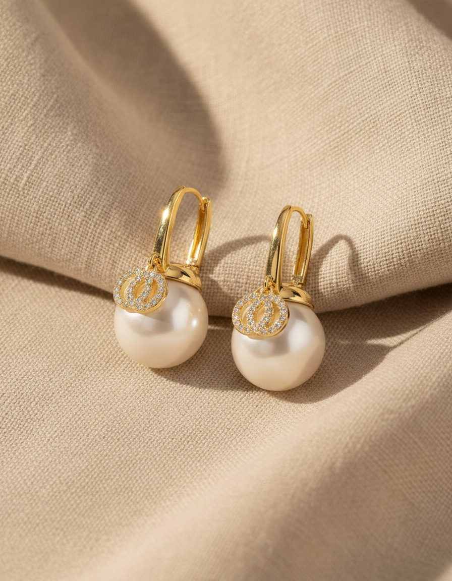 light luxury pearl shell pearl earrings - AI-generated studio image