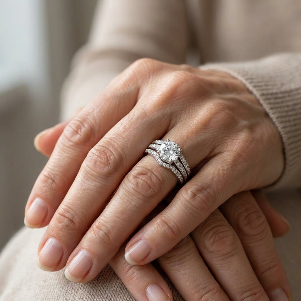 luxurious silvery plated wedding ring set with dazzling synthetic zirconia engagement ring perfect for weddings anniversaries and valentines day gifts — lifestyle
