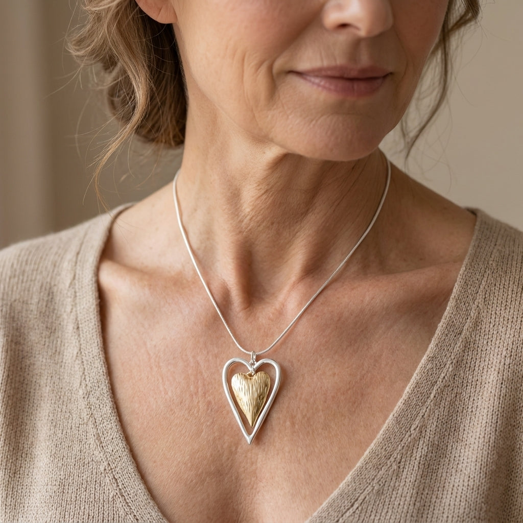 majestic gold silver heart necklace — lifestyle