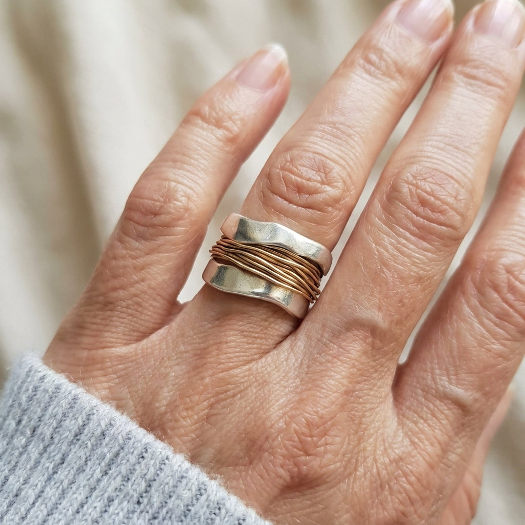 mixed metal thread ring — lifestyle