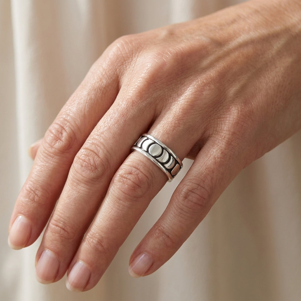 moon phase spinner ring sterling silver asr9161 — lifestyle