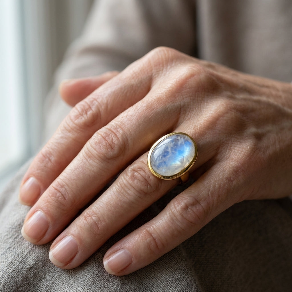 moonstone ring gold plated ago9479 — lifestyle