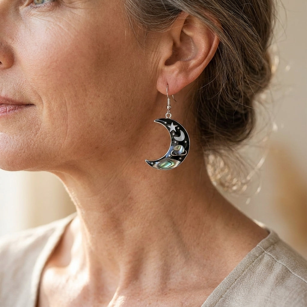 mysterious universe starry sky earrings personalized crescent dripping glue planet earrings — lifestyle