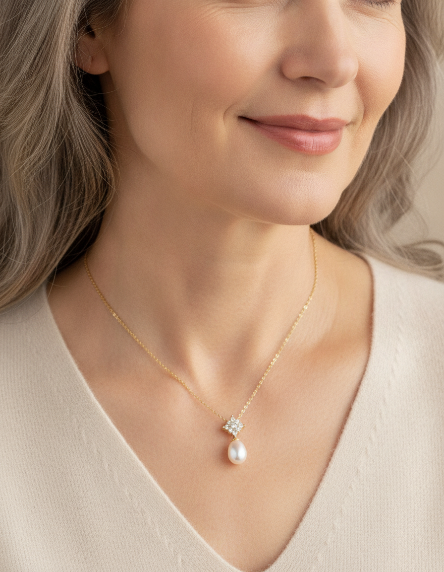 natural freshwater pearl drop shaped pearl necklace - AI-generated lifestyle image