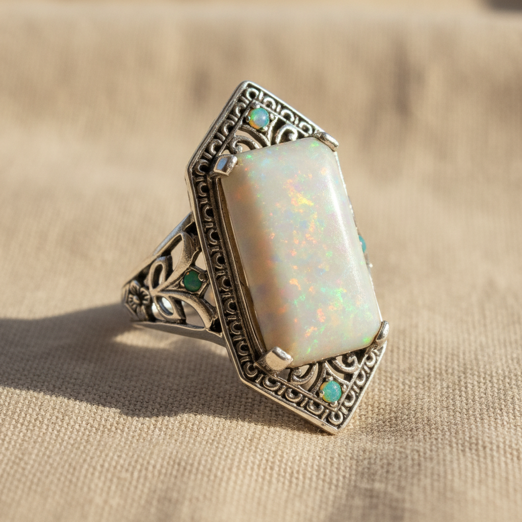 new product square white opal antique silver ring — studio