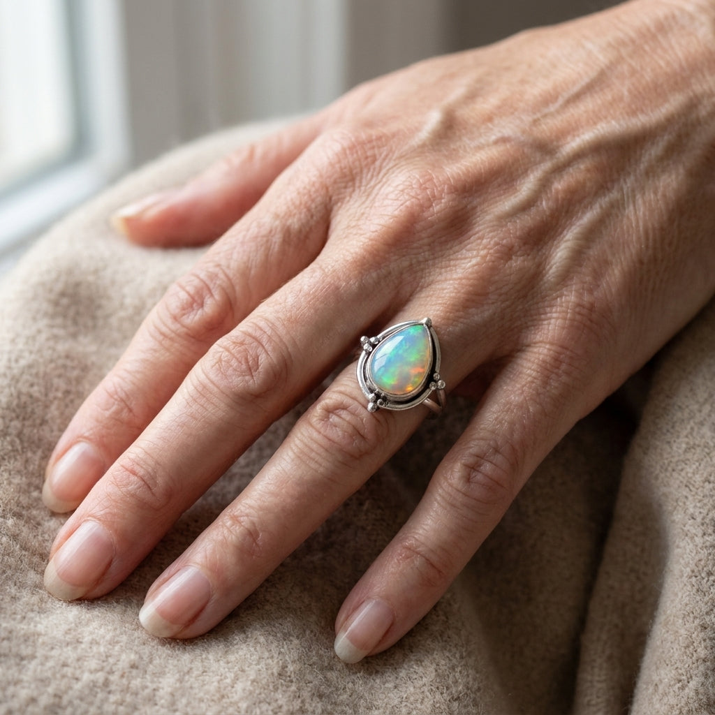 opal teardrop ring sterling silver asr9494 — lifestyle