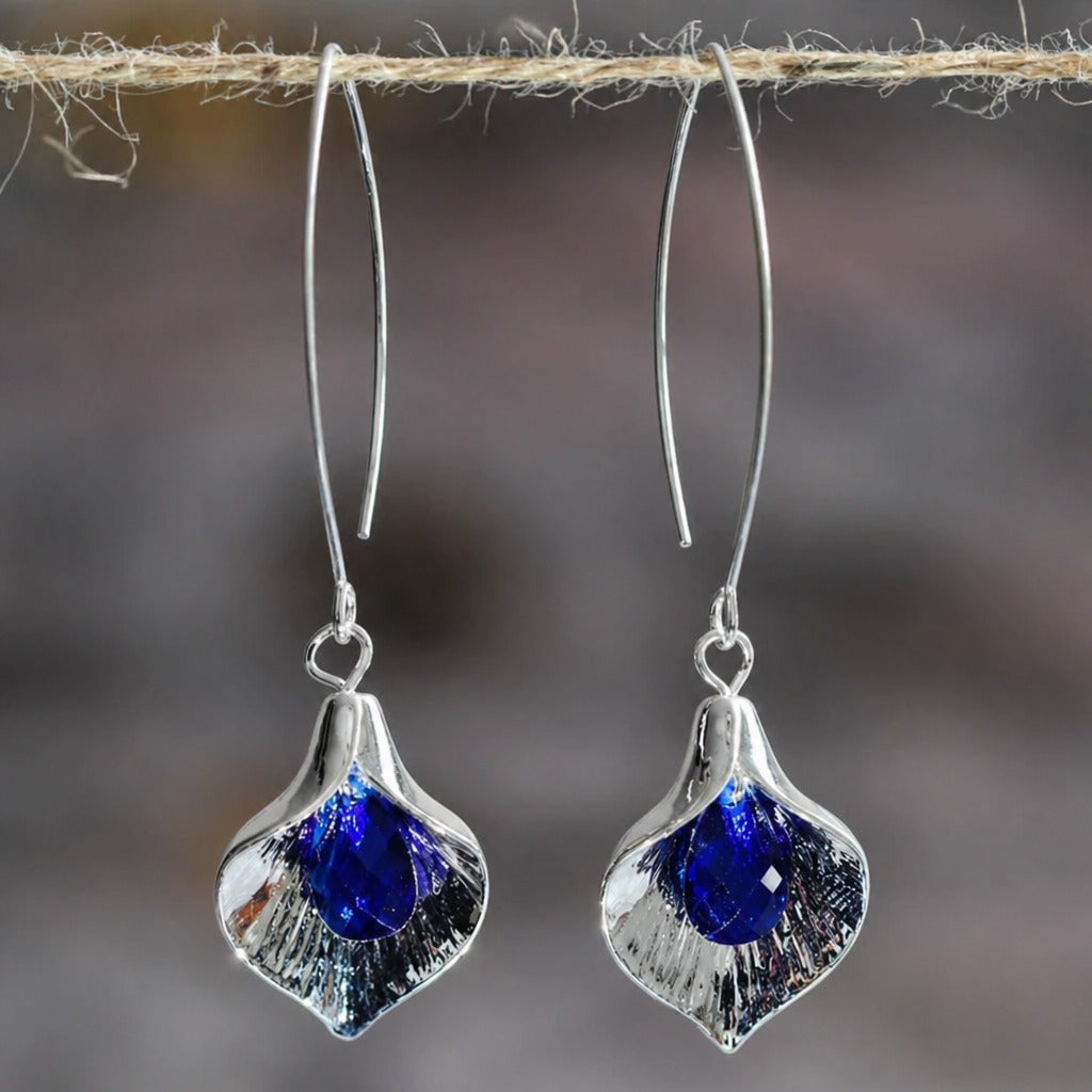 Blue Crystal Silver Earrings