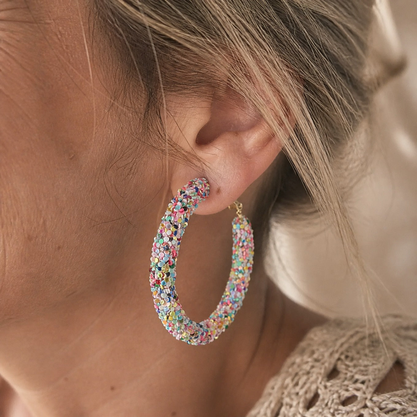 Multicolor Confetti Sequin Resin Hoop Earrings