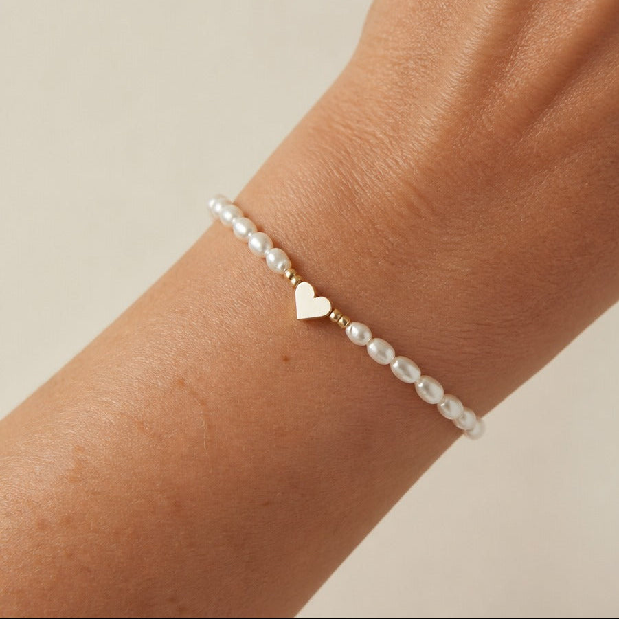 Baroque Pearl Heart Charm Bracelet with Adjustable Gold-Tone Chain — main image