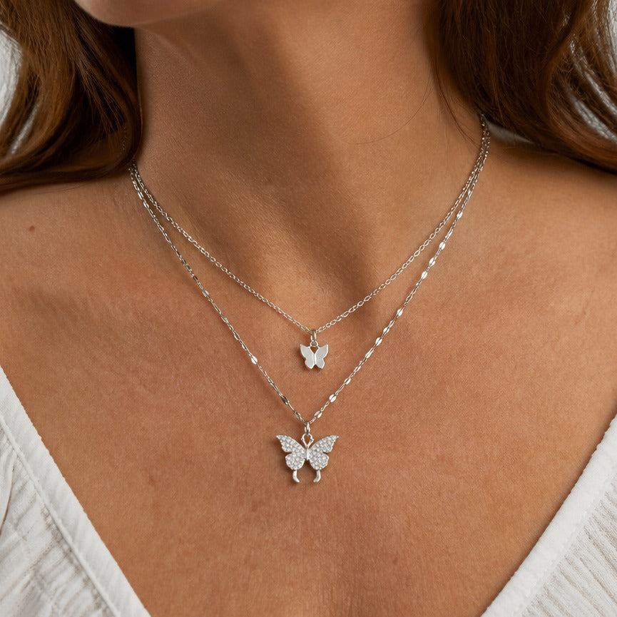 Butterfly Pendant Layered Necklace with Glass Stone Inlay — main image