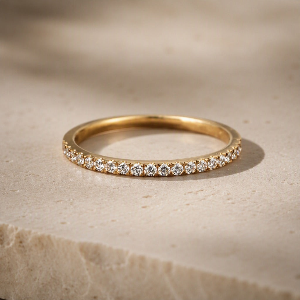 Cubic Zirconia Eternity Band Ring with Flush-Set Stones in Gold Tone — main image