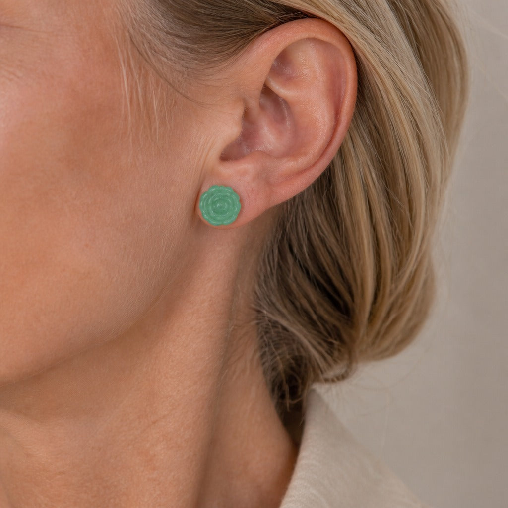 Carved Rose Jade Stud Earrings with Sterling Silver Posts — main image
