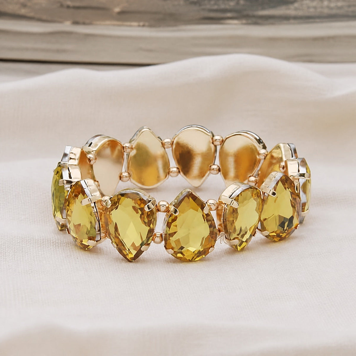 Amber Teardrop Glass Bracelet with Copper Bezel Links — main image