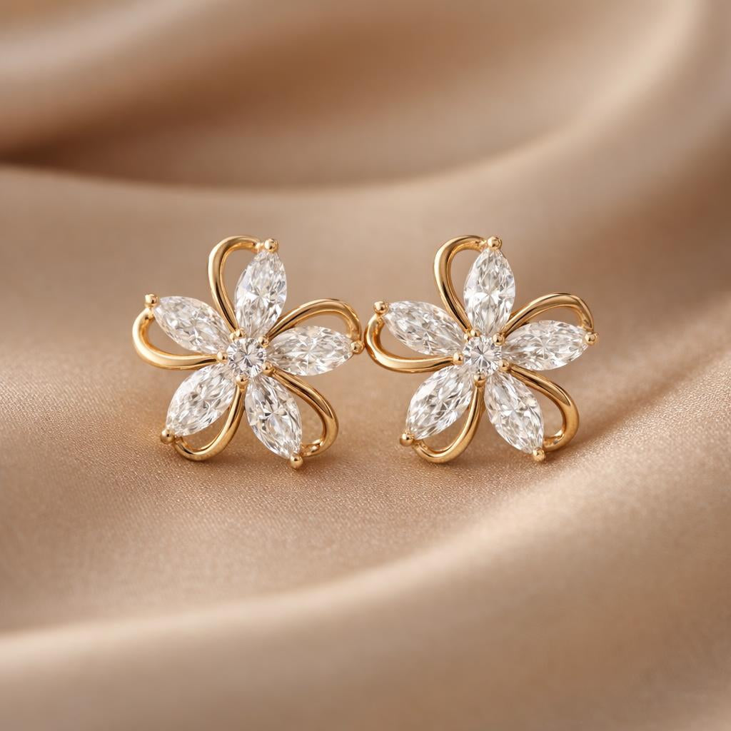 Petal Mosaic Cubic Zirconia Stud Earrings in Gold-Plated Copper — view 2