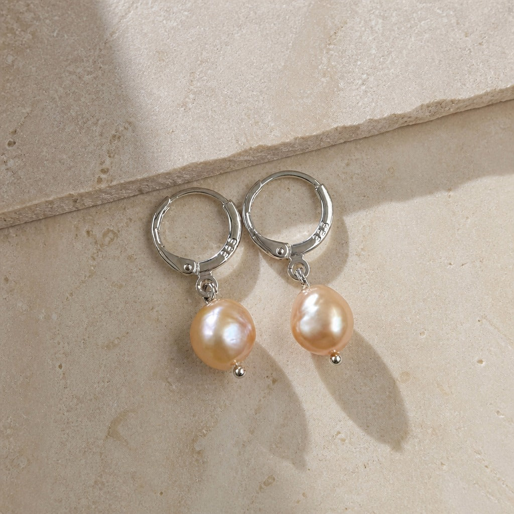 Baroque Freshwater Pearl Drop Earrings with Lever-Back Hoop — view 3