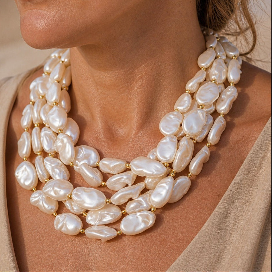 Baroque Pearl Three-Strand Necklace with Gold-Tone Toggle Clasp — main image