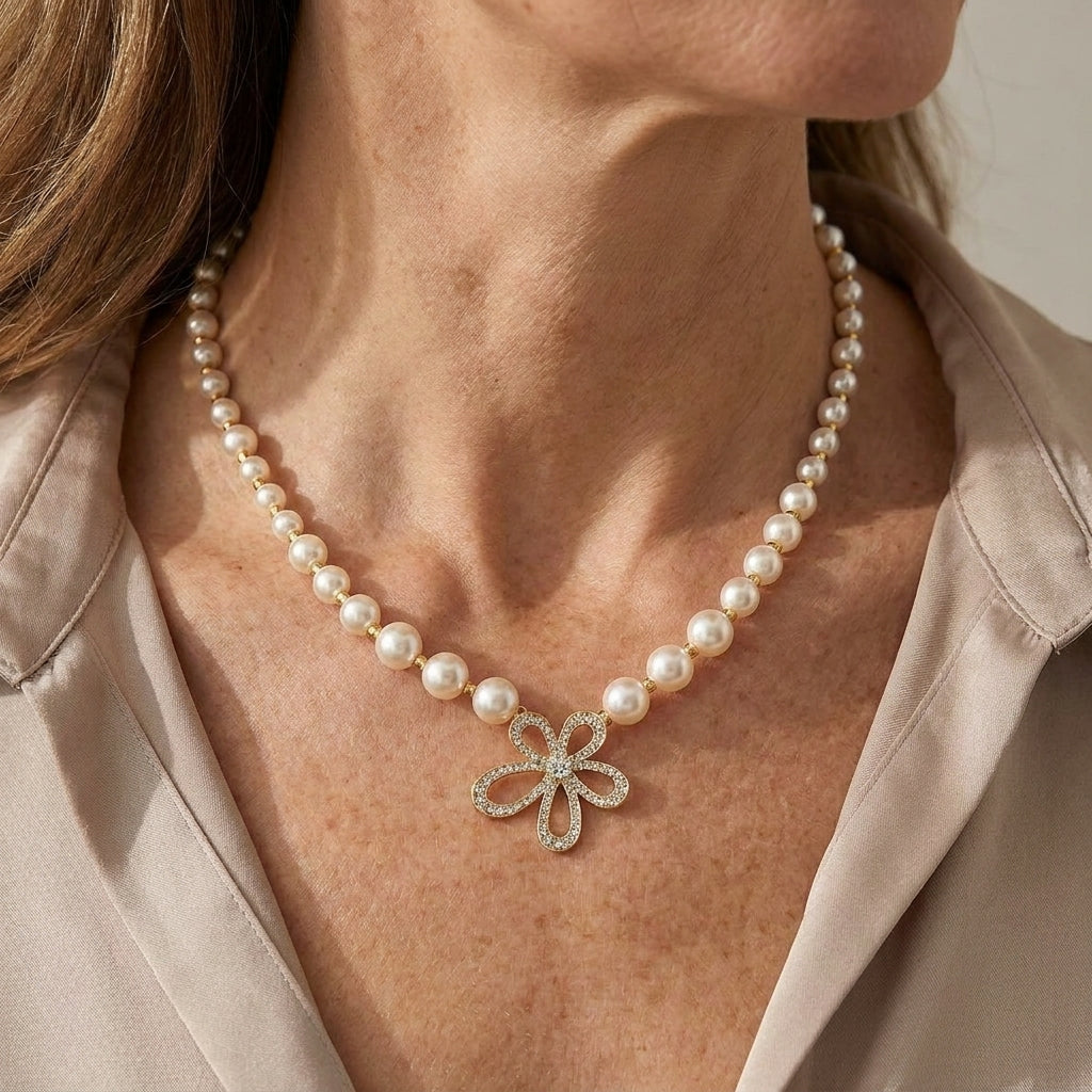 pearl garden charm necklace — lifestyle
