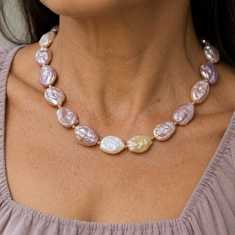 Baroque Lavender Pearl Necklace with Gold-Tone Chain and Adjustable Length — main image