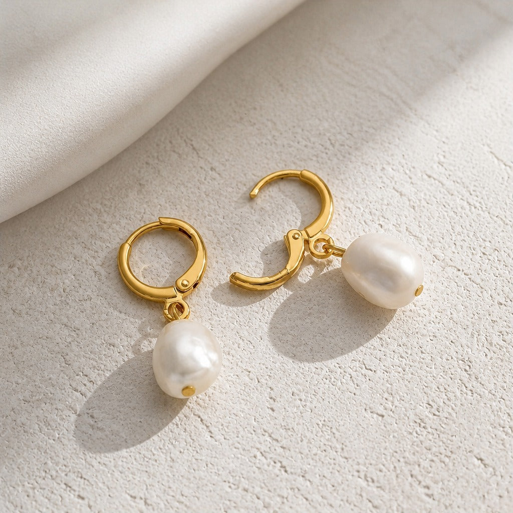 Baroque Pearl Drop Earrings with Gold-Tone Lever-Back Closure — view 2