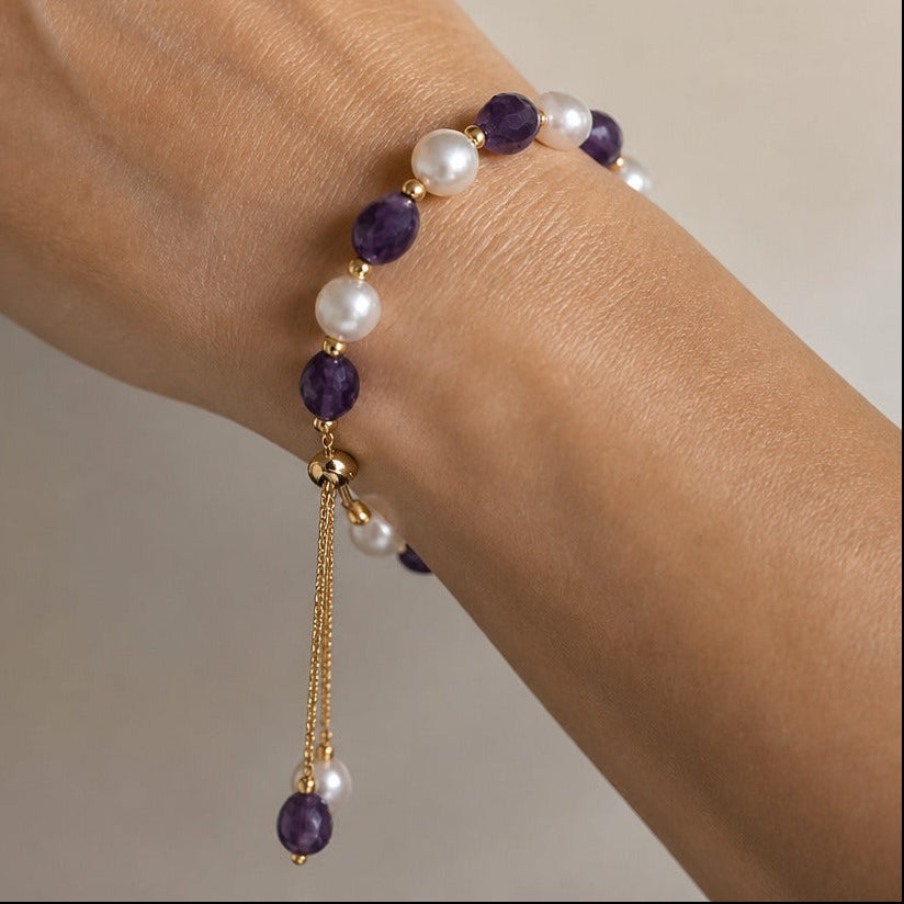 Freshwater Pearl & Beaded Gemstone Bracelet with Tassel Closure — view 3