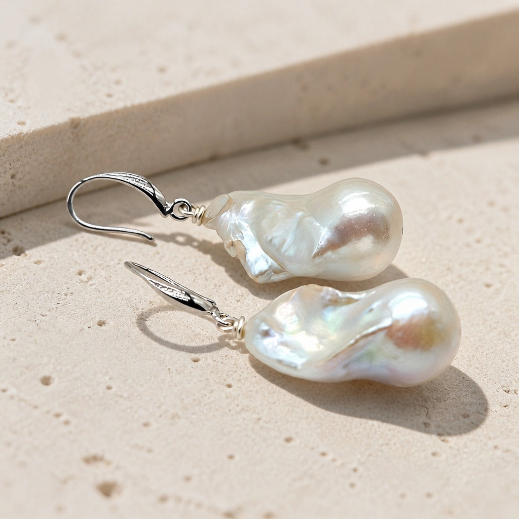 Baroque Freshwater Pearl Drop Earrings with Fish Hook Closure — view 2
