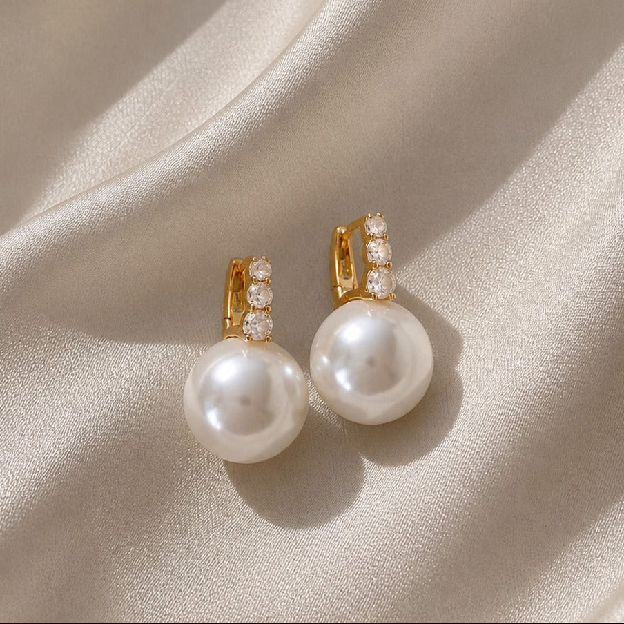 Freshwater Pearl Drop Earrings with Cubic Zirconia Cluster and Leverback Closure — view 2