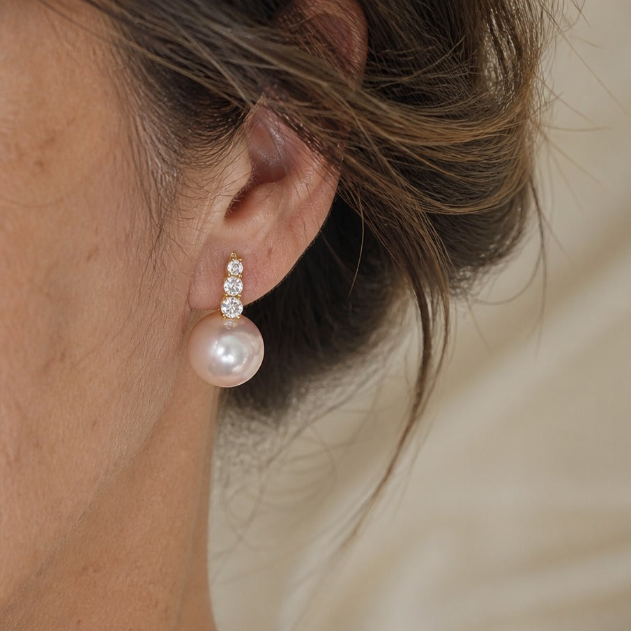Freshwater Pearl Drop Earrings with Cubic Zirconia Cluster and Leverback Closure — view 3