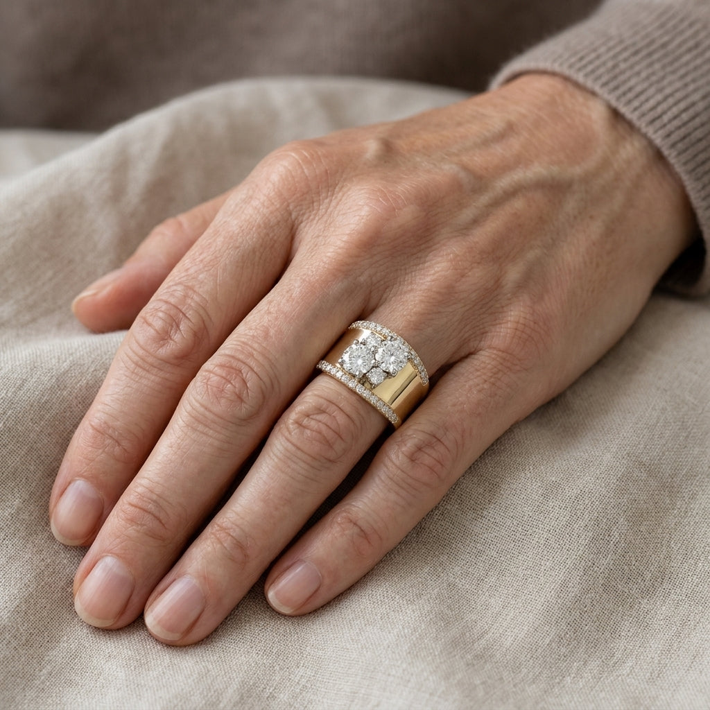 polished double zirconia ring — lifestyle