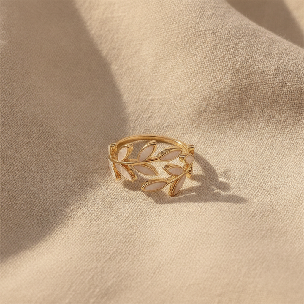 pure white opal leaf adjustable ring — studio