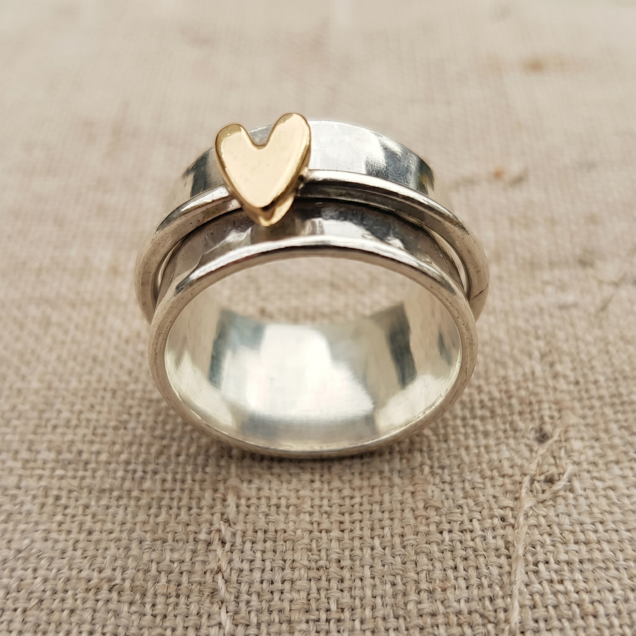 Mely - Golden Heart Silver Ring